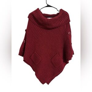 Carolyn Taylor Burgundy Knit Poncho Sweater One Size